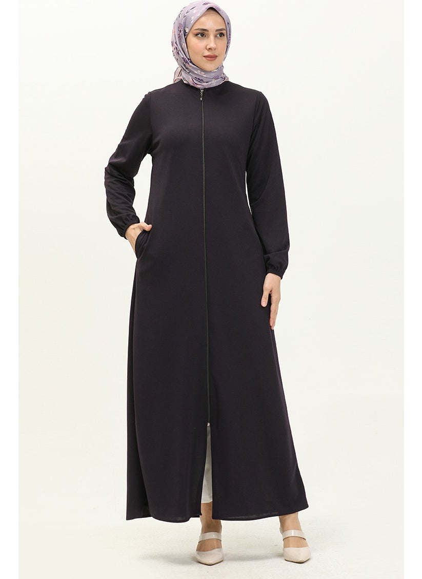 Sefa Merve - Zippered Pocket Abaya 6666-01 Purple - Image 1