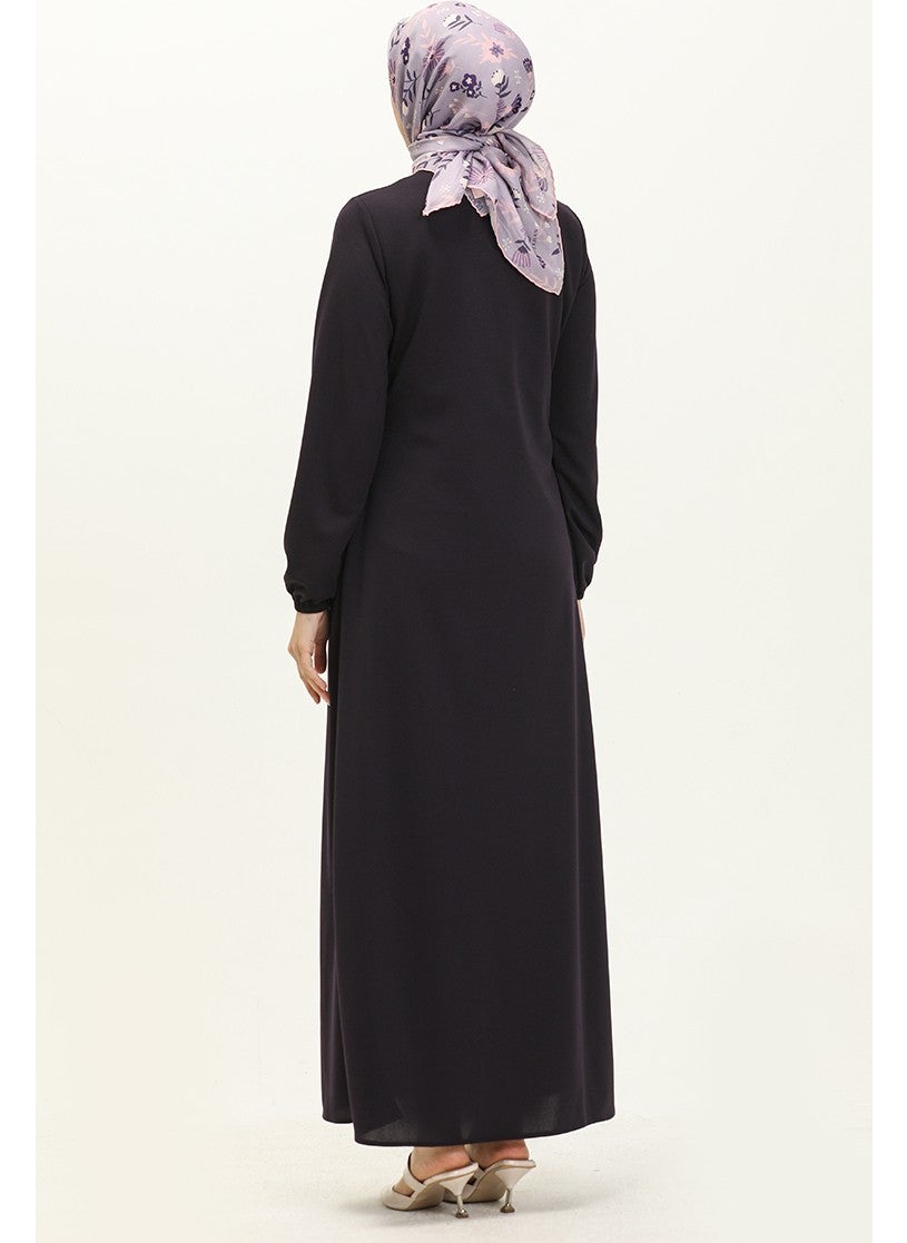 Sefa Merve - Zippered Pocket Abaya 6666-01 Purple - Image 1