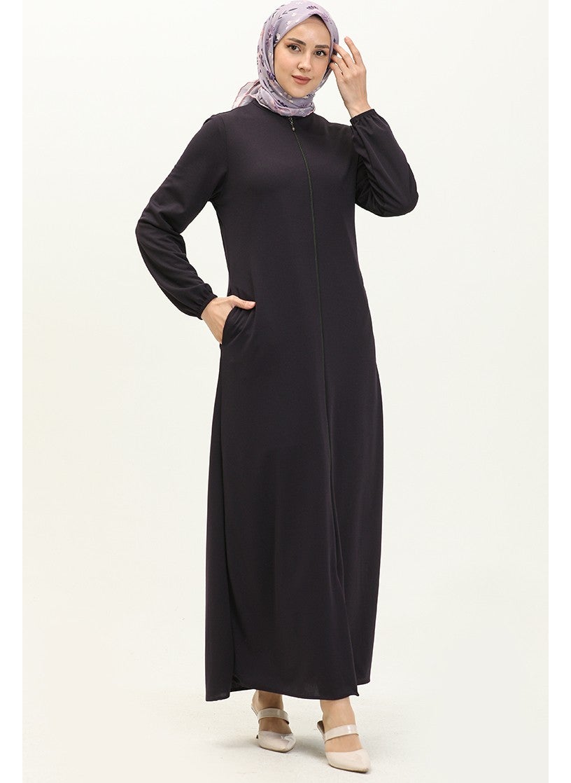 Sefa Merve - Zippered Pocket Abaya 6666-01 Purple - Image 1
