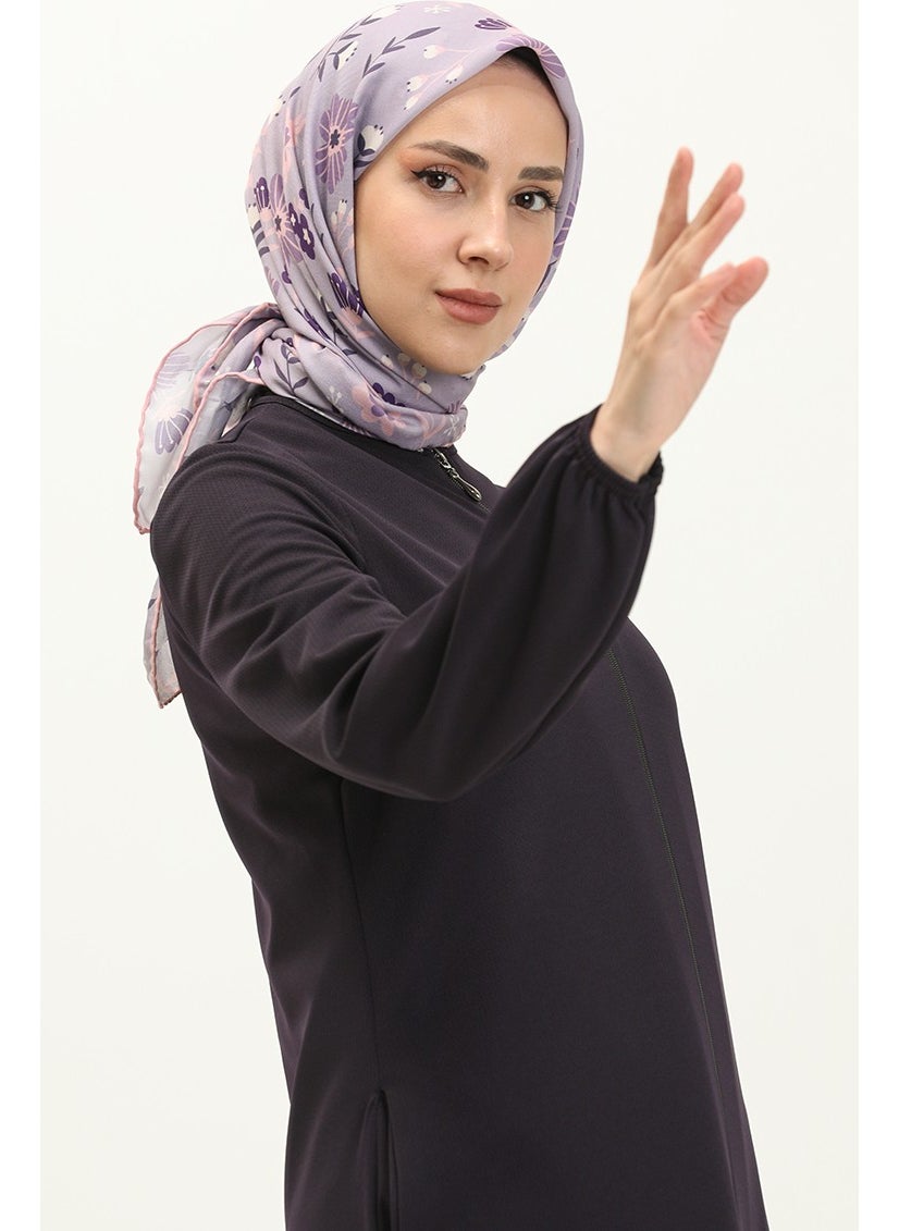 Sefa Merve - Zippered Pocket Abaya 6666-01 Purple - Image 1