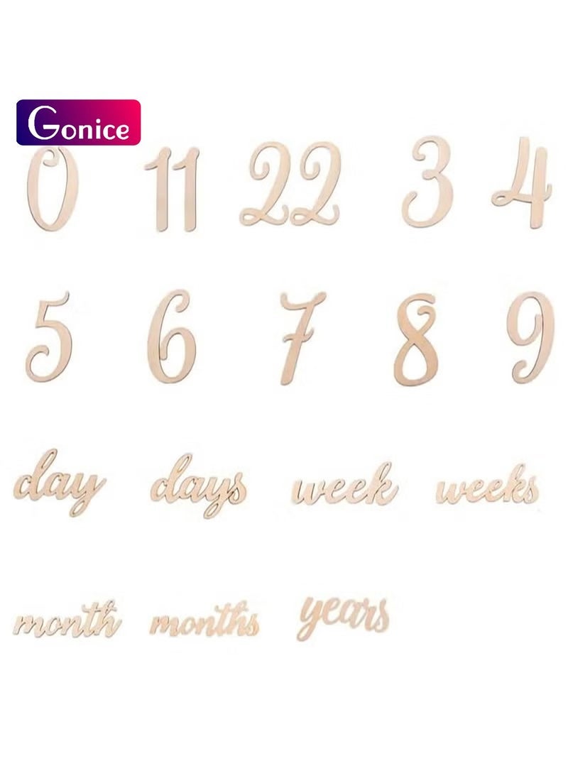 جونيس 19 قطعة بطاقات معلما للطفل ، أرقام خشبية لافتة معلما للأطفال مجموعات هدايا الطفل ، بطاقة تصوير حديثي الولادة لنمو الأطفال حديثي الولادة - Image 1