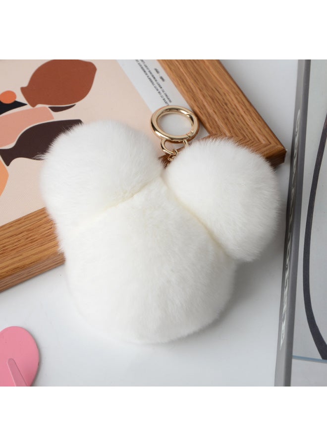 Rex Rabbit Hair Mickey Fur Pendant Color Little Panda Head Bag Pendant Car Fur Keychain-Color:White - Image 1