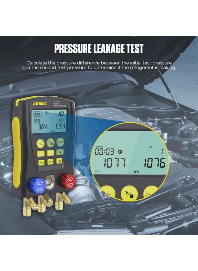 Autool Refrigeration Digital Manifold Gauge Meter HVAC Vacuum Pressure Temperature Tester Kit with Test Clip and Pipe for Testing Maintaining Air-Conditioner, Refrigerator - Image 5
