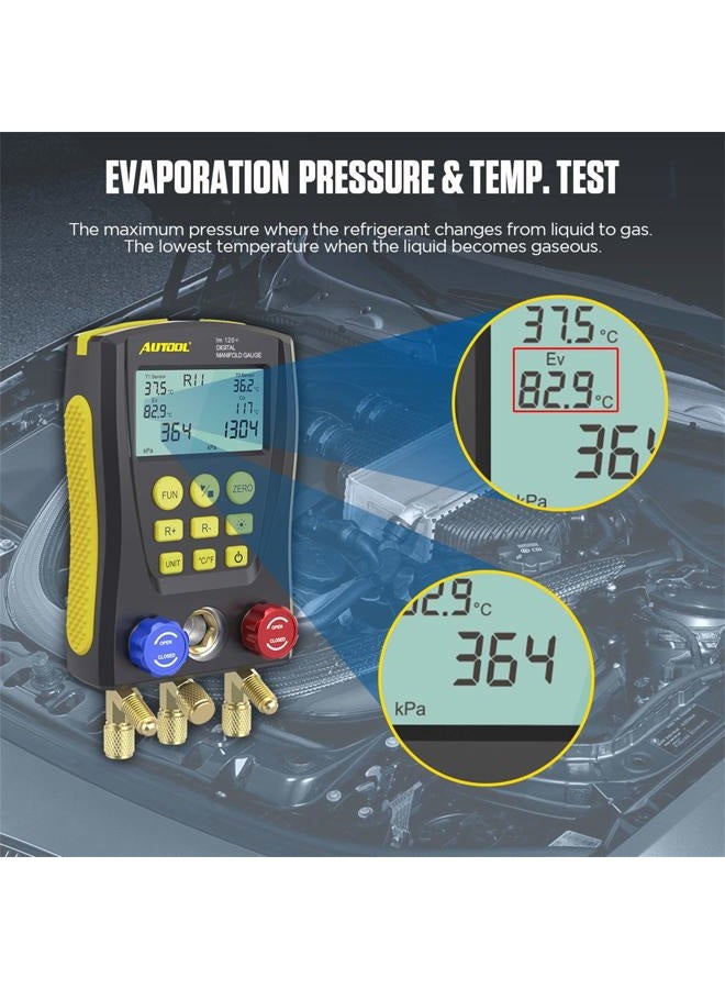 Autool Refrigeration Digital Manifold Gauge Meter HVAC Vacuum Pressure Temperature Tester Kit with Test Clip and Pipe for Testing Maintaining Air-Conditioner, Refrigerator - Image 2