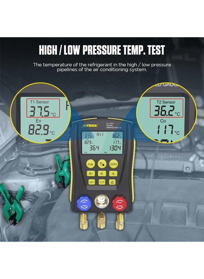 Autool Refrigeration Digital Manifold Gauge Meter HVAC Vacuum Pressure Temperature Tester Kit with Test Clip and Pipe for Testing Maintaining Air-Conditioner, Refrigerator - Image 4