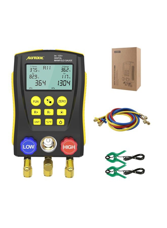Autool Refrigeration Digital Manifold Gauge Meter HVAC Vacuum Pressure Temperature Tester Kit with Test Clip and Pipe for Testing Maintaining Air-Conditioner, Refrigerator - Image 1