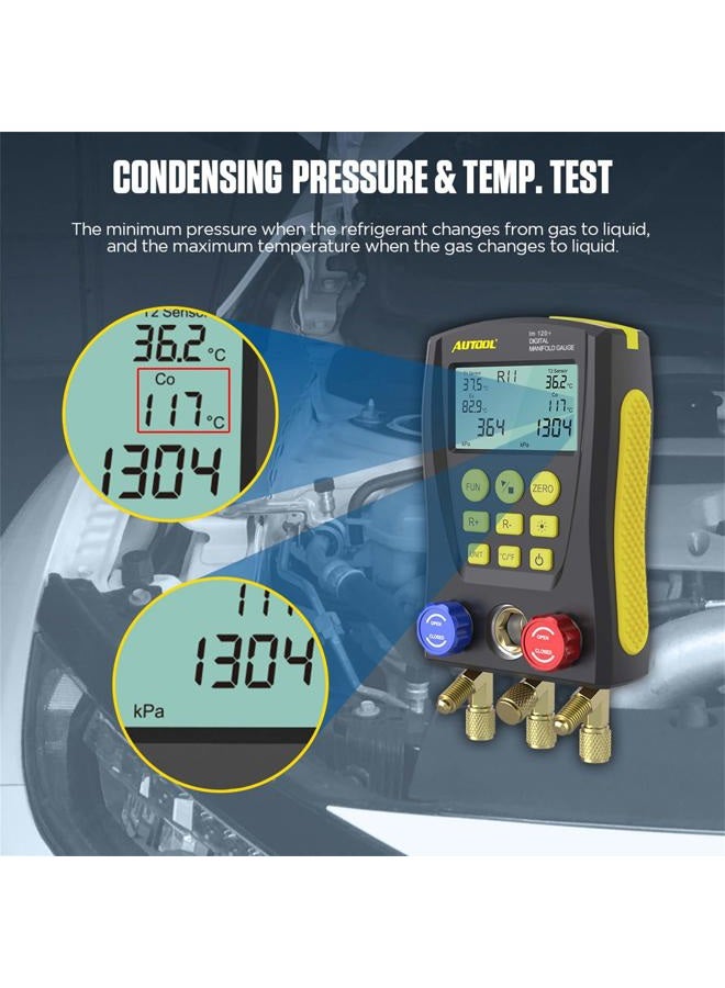 Autool Refrigeration Digital Manifold Gauge Meter HVAC Vacuum Pressure Temperature Tester Kit with Test Clip and Pipe for Testing Maintaining Air-Conditioner, Refrigerator - Image 3