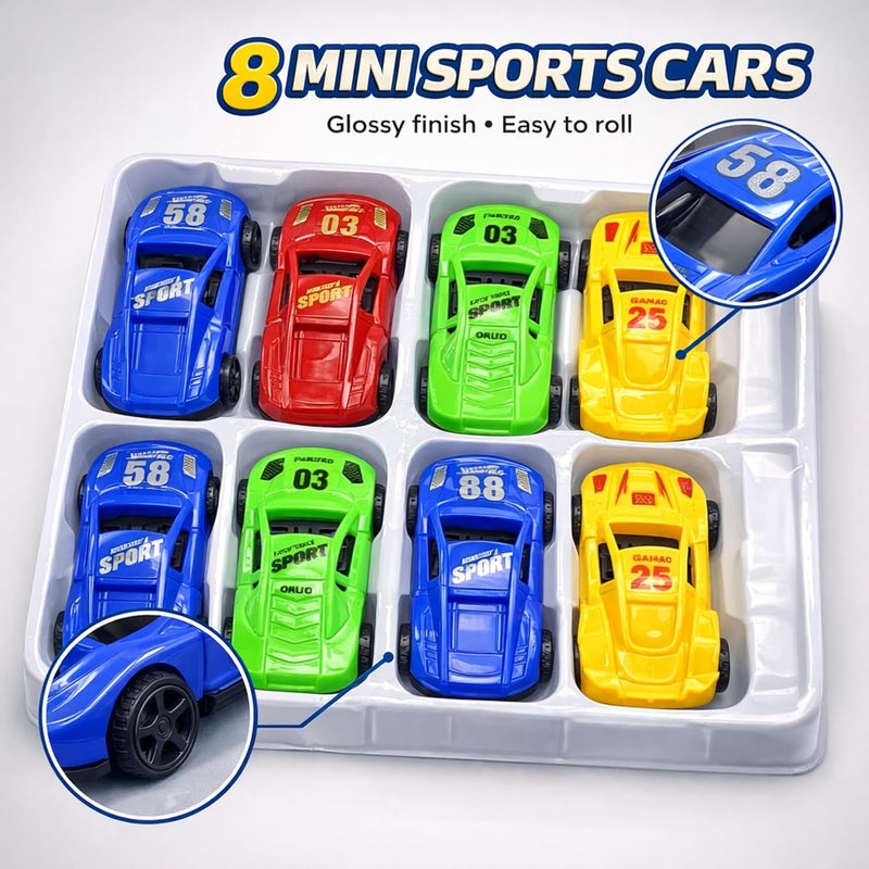 قبو سحري 16 Pcs Mini Toy vehicle playset – Racing Cars, Helicopter, Bus, Motorcycle Vehicle Playset - Image 4