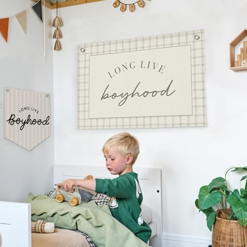 Lacama Long Live Boyhood Banner Boy Nursery Decor, Baby Boy Nursery Decor, Vintage Wall Hanging Flag Decor for Nursery Playroom Toddler Room, Boys Room Decor 30x20 In - Image 3