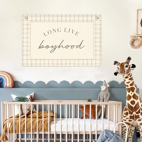 Lacama Long Live Boyhood Banner Boy Nursery Decor, Baby Boy Nursery Decor, Vintage Wall Hanging Flag Decor for Nursery Playroom Toddler Room, Boys Room Decor 30x20 In - Image 4