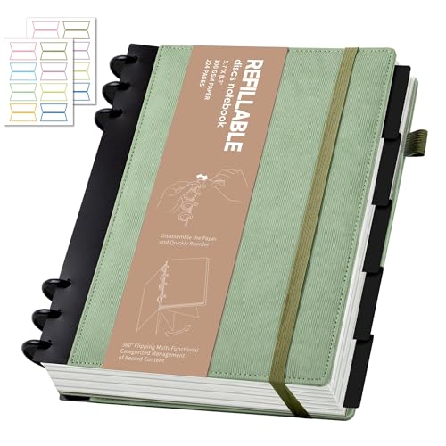 Yoment Leather Journal Notebooks for Work Refillable 224 Page 100 GSM Thick 5 Subject Notebook with Removable Dividers Tabs Hardcover Notebook for School Note Taking Teachers Women Men 6.1 x 8.3,Green - Image 1