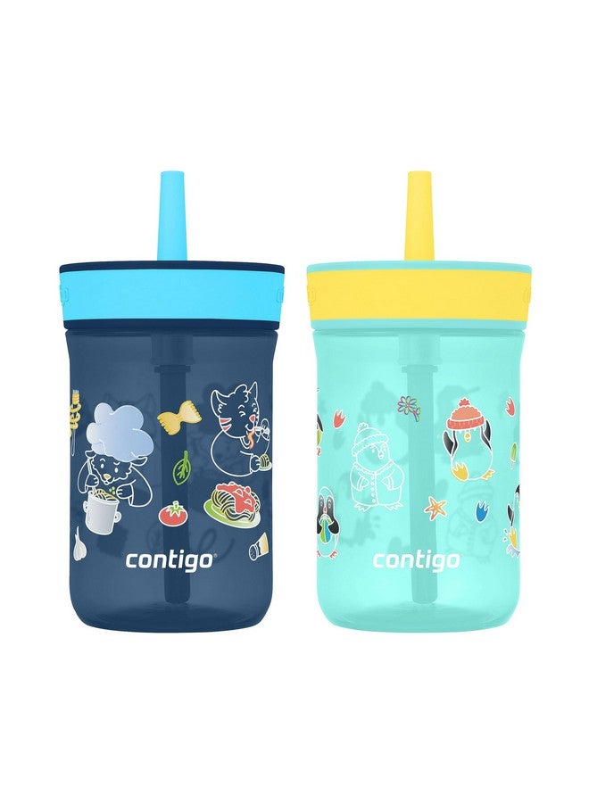 Contigo Kids’ Leighton Straw Tumbler with Spill-Proof Lid, 14oz., 2 Pack, Blueberry & Jade - Image 1