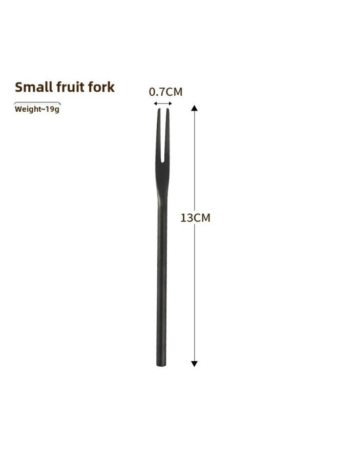 Creative Japanese 304 Stainless Steel Sanding Solid Fruit Fork Long Handle Round Handle Moon Cake Dessert Cake 2 Teeth Fruit Sticks-Colour:Black Short Handle Fruit Fork 13cm - Image 1