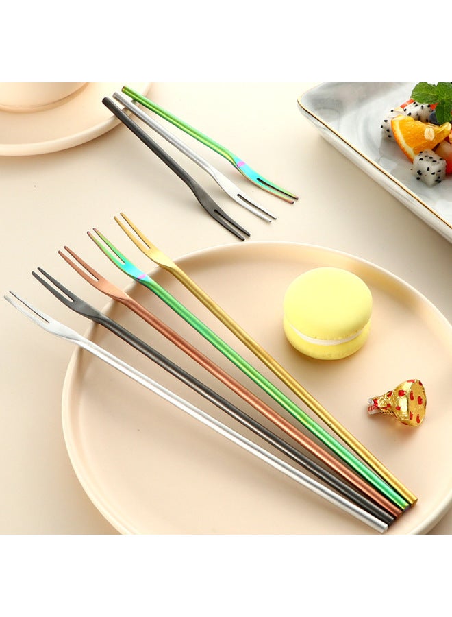 Creative Japanese 304 Stainless Steel Sanding Solid Fruit Fork Long Handle Round Handle Moon Cake Dessert Cake 2 Teeth Fruit Sticks-Colour:Black Short Handle Fruit Fork 13cm - Image 3