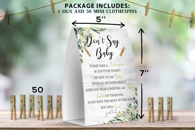Pazag Don'T Say Baby Set - One 5X7 Sign And 50 Mini Clothespins  Baby Shower Games  Baby Shower Decoration  Gender Neutral Baby Shower - Msjb034 - Image 2