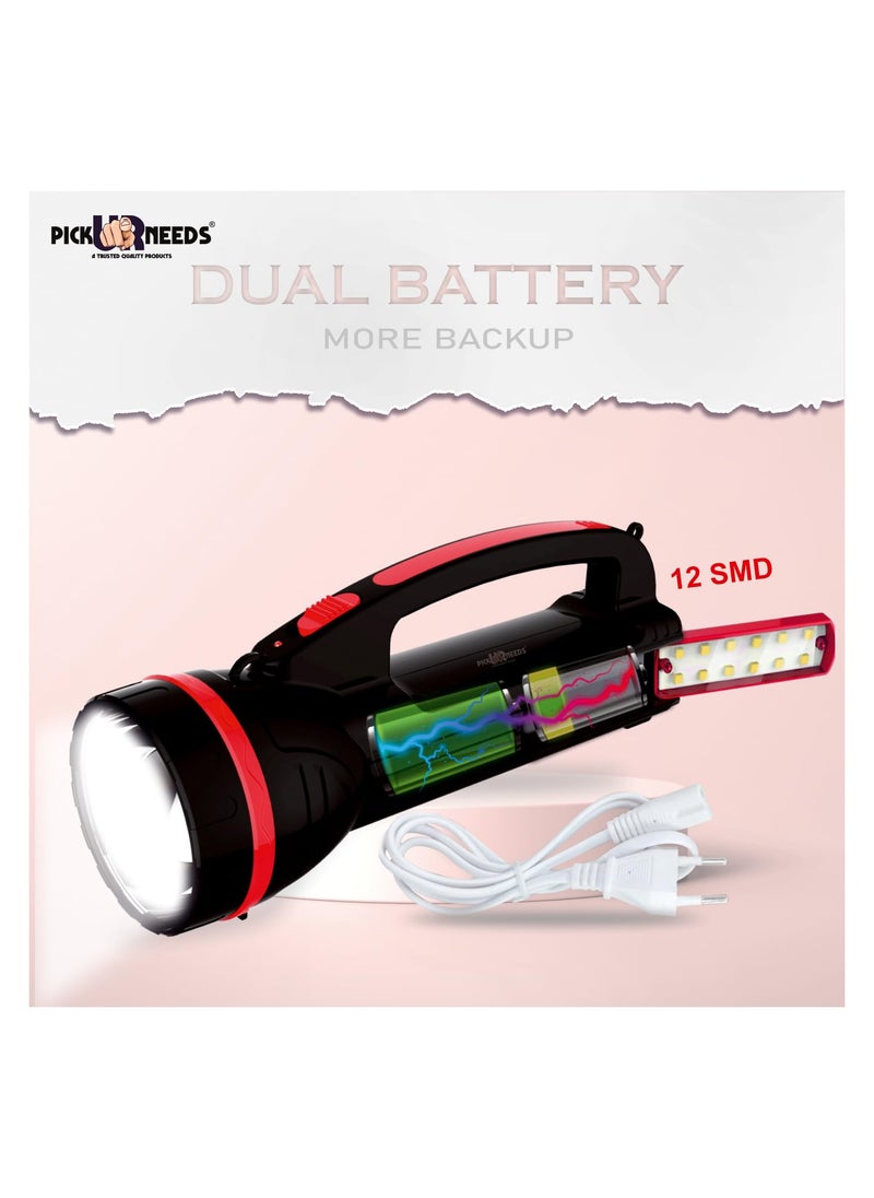 Pick Ur Needs 2 in 1 Long Range Search Torch Light with Table Desk LED Lantern with Dual Power Full Battery Backup REd