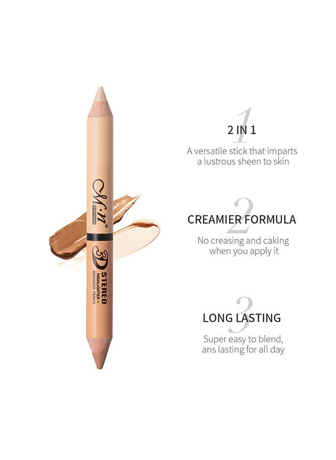 Double-Headed Highlight Contour and Concealer stick with Pencil Sharpener, contour stick, Face Highlighters Sticks, Concealer Contour Highlighter Stick, Cruelty Free Makeup, face concealer