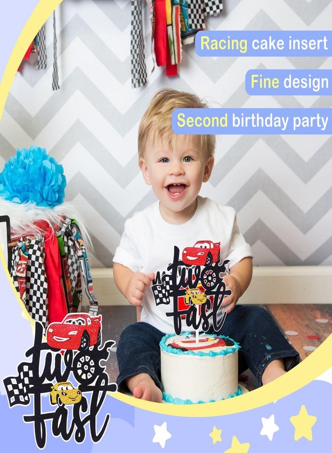 MEMOVAN Two Fast Cake Topper Race Car 2nd Cake Toppers Racing Car Birthday Cake Decoration for Racing Car Checkered Flag Themed Girl Boy 2 Years Birthday Party Decoration Double Sided - Image 5