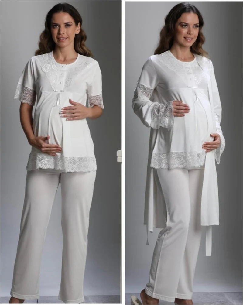 Birol Gaye Birolgaye 2110 Pregnant Postpartum 3 Piece Pajamas Dressing Gown Tk