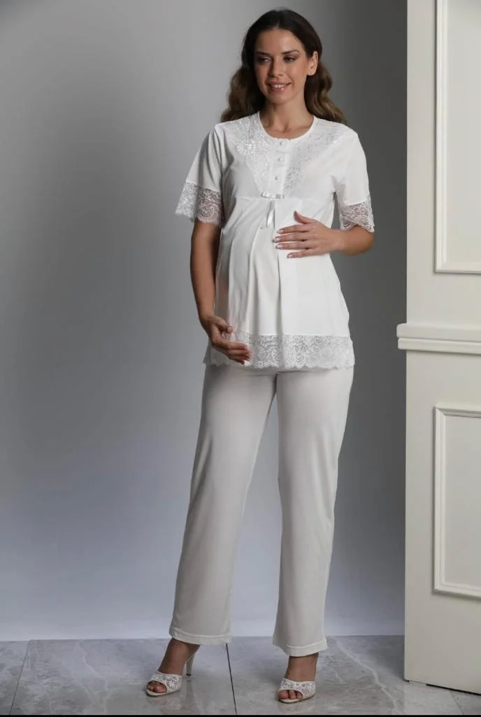 Birol Gaye Birolgaye 2110 Pregnant Postpartum 3 Piece Pajamas Dressing Gown Tk