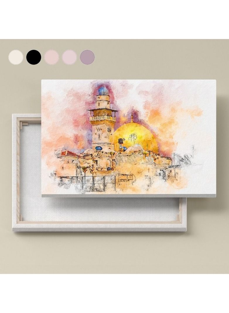 Home Gallery Canvas Wall Art, Abstract Framed Portrait of Al-Aqsa Mosque Dome of the Rock - Image 2