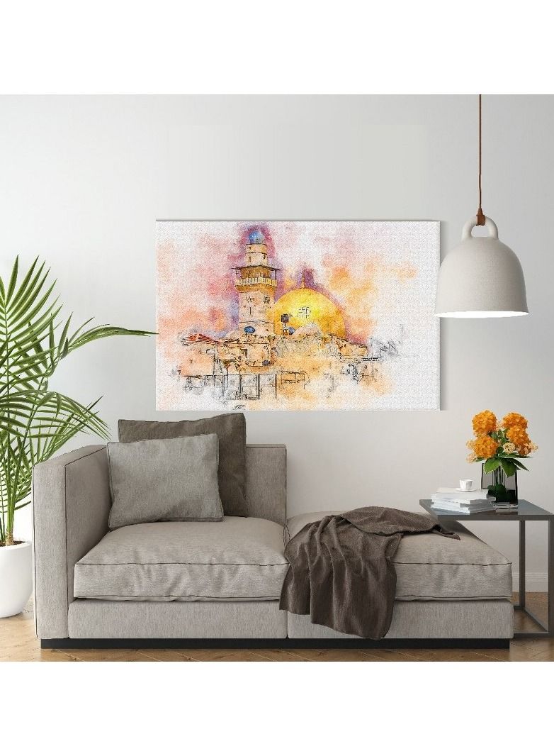 Home Gallery Canvas Wall Art, Abstract Framed Portrait of Al-Aqsa Mosque Dome of the Rock - Image 1