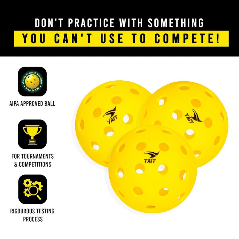 YAIT Sports Gee-40 Pickleball Ball (Pack of 6) with Mesh Bag | 40 Precise Holes | Perfectly Balanced, Durable PP Material, True Flight | AIPA Approved Pickleball | Tournaments & Competitions (Yellow) - Image 5