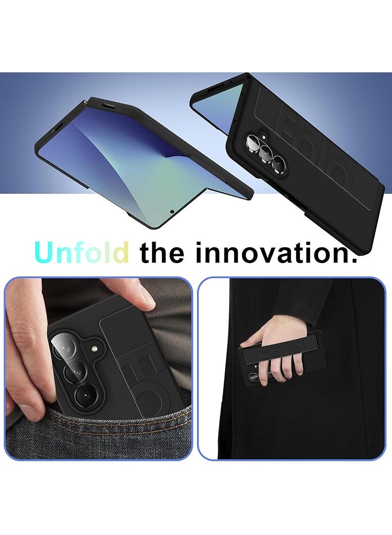 Case Up غطاء متوافق مع سامسونج جالاكسي زد فولد 7 بحجم 8 إنش مع حزام قبضة يد، غطاء واقي مضاد للخدش وصدمات من مادة PC لساعة اليد لهاتف سامسونج جالاكسي زد فولد 7 2025، أسود - Image 4