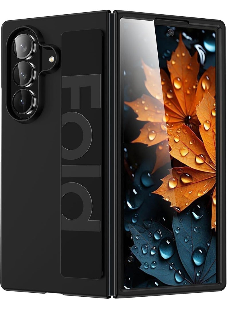 Case Up غطاء متوافق مع سامسونج جالاكسي زد فولد 7 بحجم 8 إنش مع حزام قبضة يد، غطاء واقي مضاد للخدش وصدمات من مادة PC لساعة اليد لهاتف سامسونج جالاكسي زد فولد 7 2025، أسود - Image 1