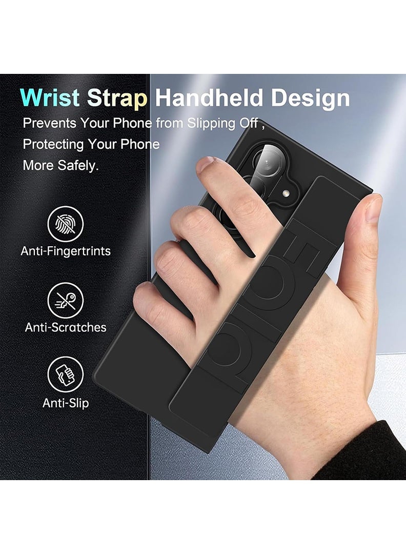 Case Up غطاء متوافق مع سامسونج جالاكسي زد فولد 7 بحجم 8 إنش مع حزام قبضة يد، غطاء واقي مضاد للخدش وصدمات من مادة PC لساعة اليد لهاتف سامسونج جالاكسي زد فولد 7 2025، أسود - Image 3