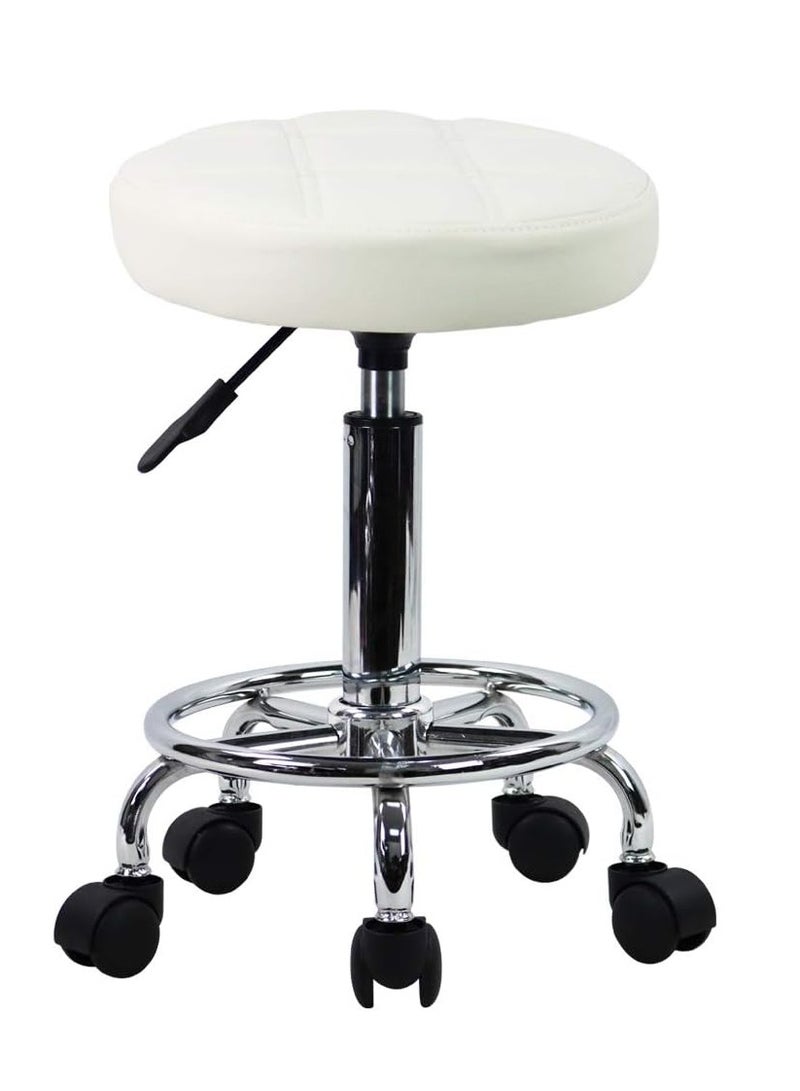 Generic PU Leather Swivel Small Office Chair Adjustable Height with Wheels for Business, Salon, Spa, Office (White) - Image 1