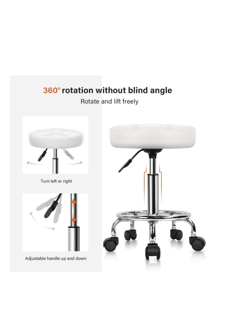 Generic PU Leather Swivel Small Office Chair Adjustable Height with Wheels for Business, Salon, Spa, Office (White) - Image 2