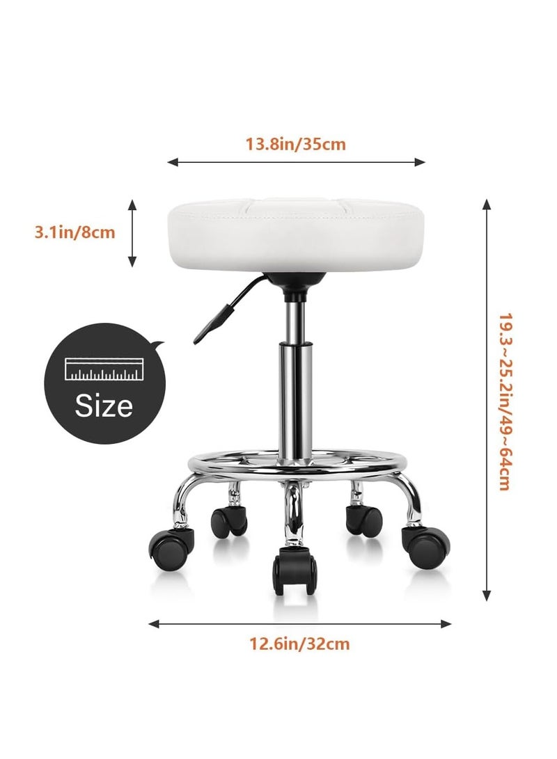 Generic PU Leather Swivel Small Office Chair Adjustable Height with Wheels for Business, Salon, Spa, Office (White) - Image 3