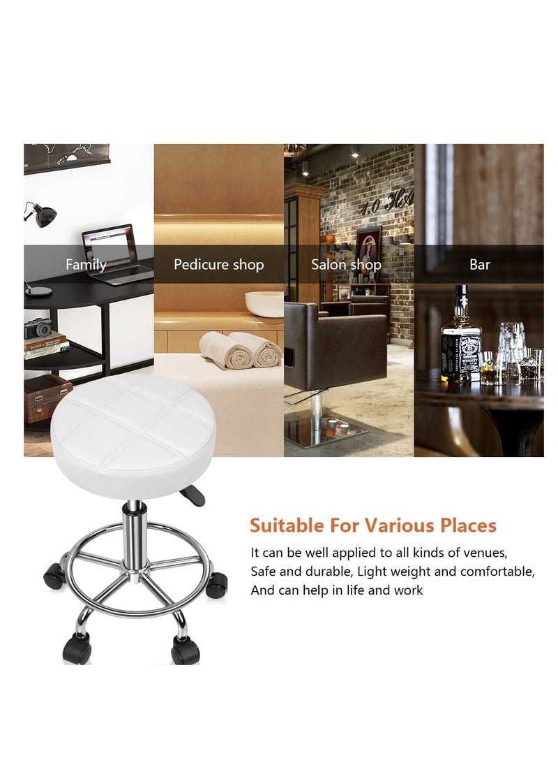 Generic PU Leather Swivel Small Office Chair Adjustable Height with Wheels for Business, Salon, Spa, Office (White) - Image 4