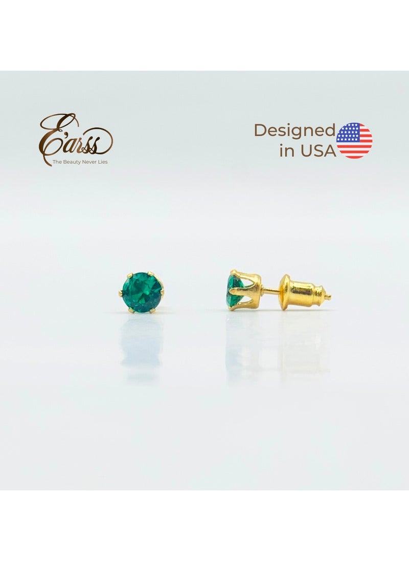 Earss Emerald May Birth Stone Stud | Stainless Steel | 18K Gold Plated  - Image 2
