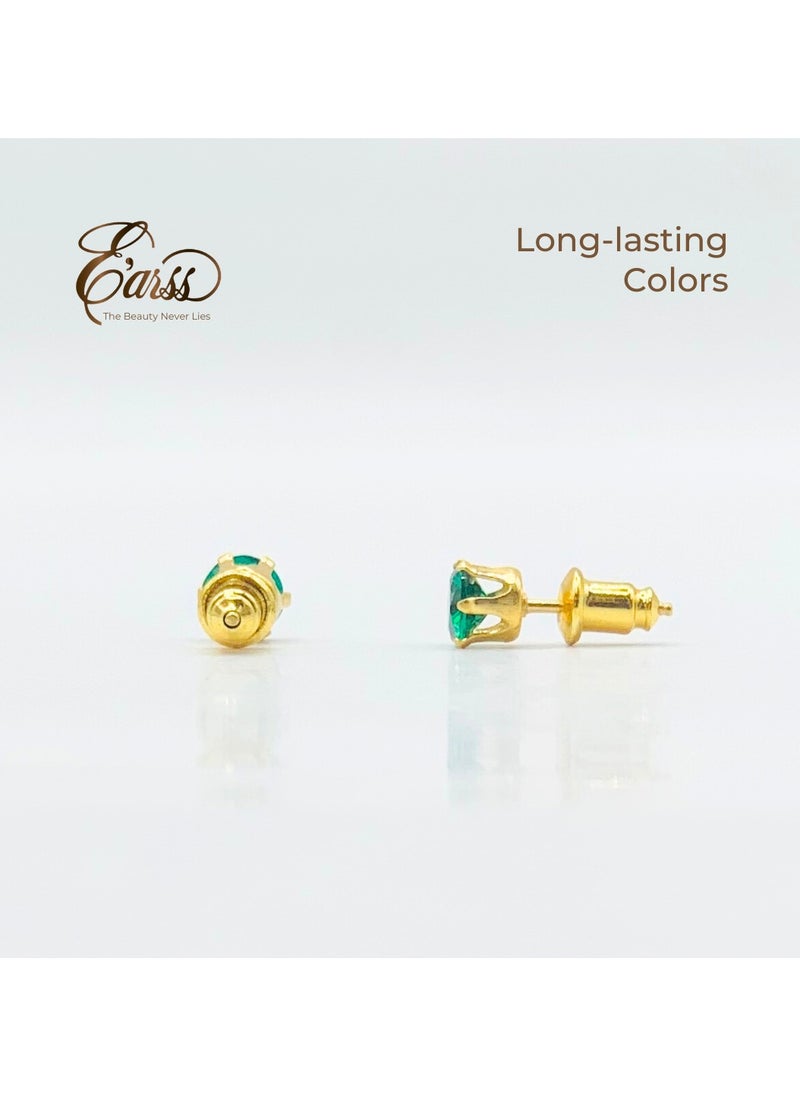 Earss Emerald May Birth Stone Stud | Stainless Steel | 18K Gold Plated  - Image 4