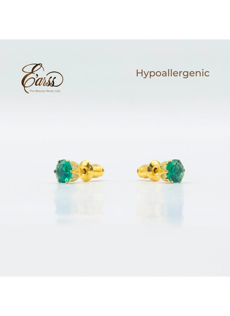 Earss Emerald May Birth Stone Stud | Stainless Steel | 18K Gold Plated  - Image 3