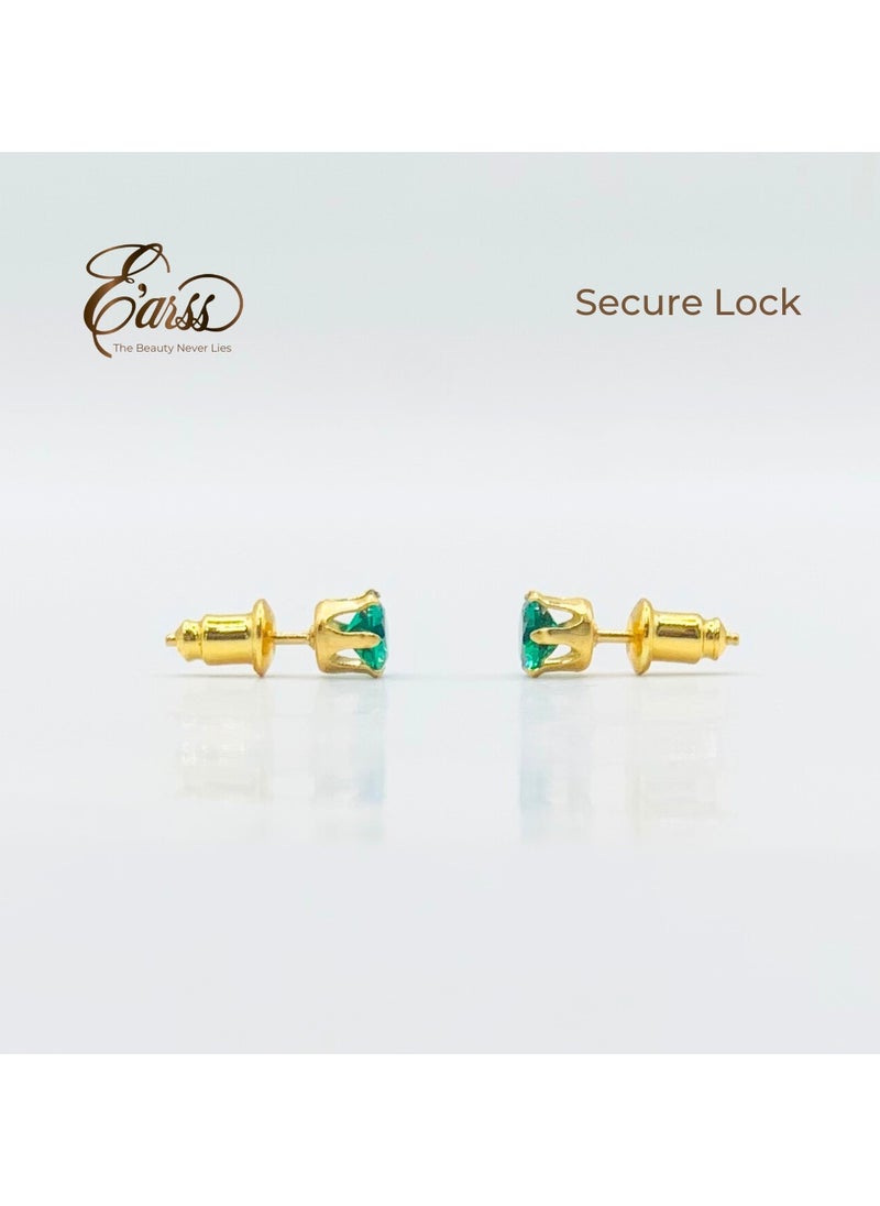Earss Emerald May Birth Stone Stud | Stainless Steel | 18K Gold Plated  - Image 5