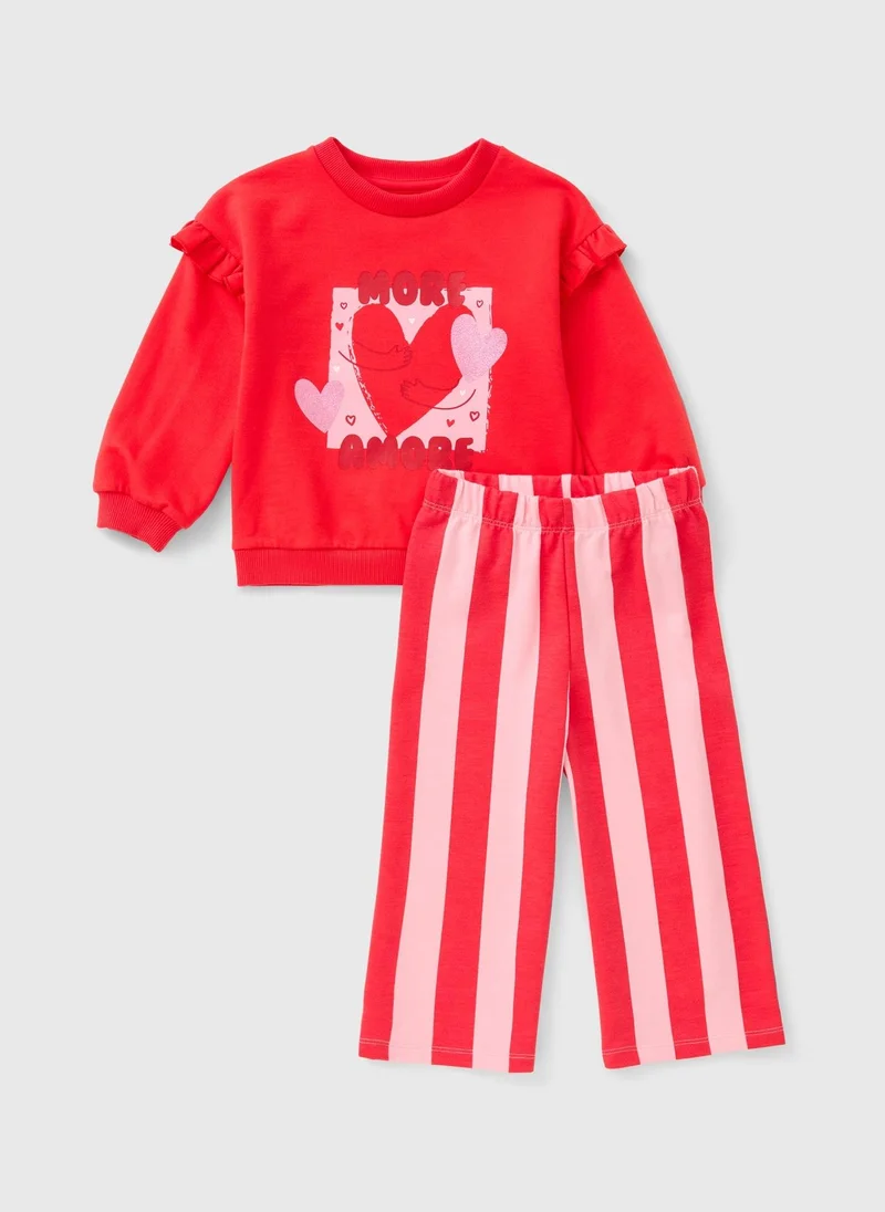 Matalan Girls Red Amore Heart Sweatshirt & Trouser Set