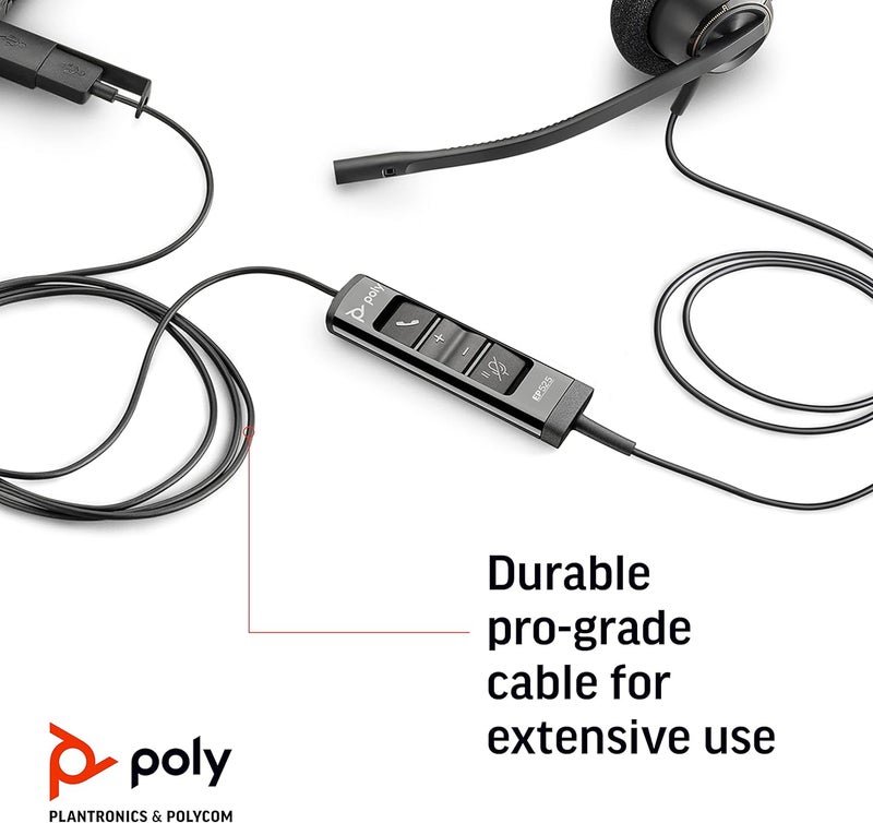 Poly  EncorePro 525 USBA and USBC USB Headset Plantronics  Acoustic Hearing Protection  Hold  Call Answer Buttons  Dual Ear Wearing StyleBlack - Image 5