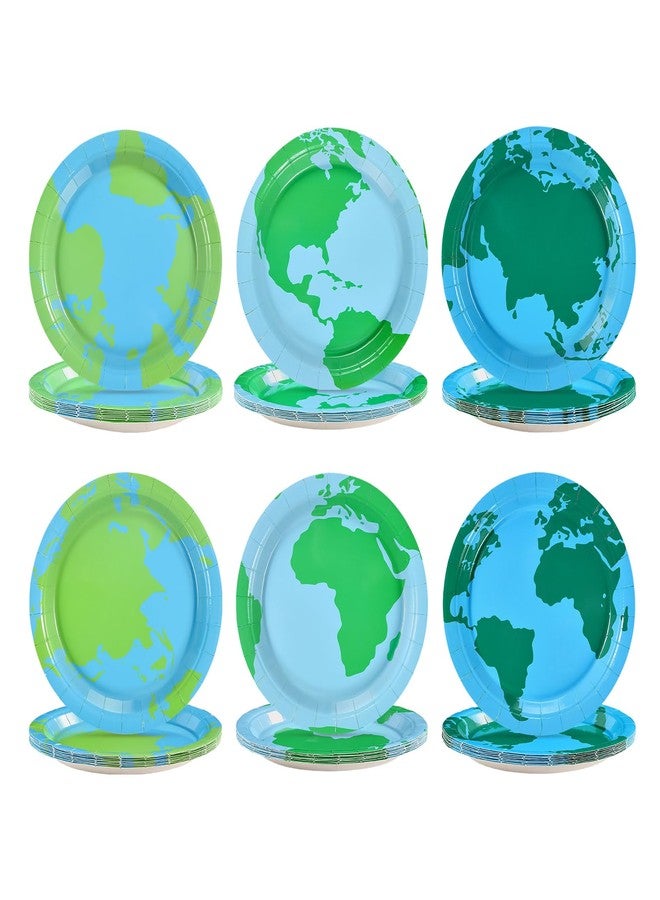 Grencian 60Pcs Earth Day Paper Plates 9" Large Disposable Heavy Duty Navy Globe Map Platter Blue Green Around the World Dessert Plates for Kids Birthday Travel Home Party Decorations - Image 1