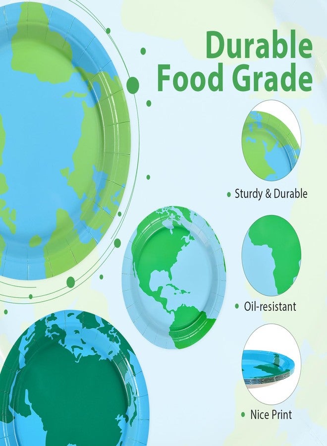 Grencian 60Pcs Earth Day Paper Plates 9" Large Disposable Heavy Duty Navy Globe Map Platter Blue Green Around the World Dessert Plates for Kids Birthday Travel Home Party Decorations - Image 3