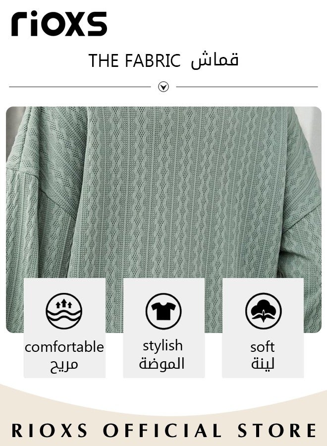 RIOXS Women's Button Down Jacket, Loose Knitted Long Sleeve Collared Cardigan Sweater with Chest Pocket, Thick Comfortable Jacquard Solid Color Coat Soft and Warm Top for Travel, Vacation, Party, Work, Street and More - Image 5