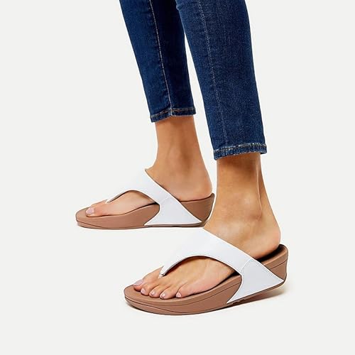 FitFlop Women's Lulu Toe Post Leather Flip Flop Sandals - Ergonomic Microwobbleboard Cushioning, Slip-Resistant Sole - White, 7 - Image 5