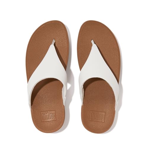 FitFlop Women's Lulu Toe Post Leather Flip Flop Sandals - Ergonomic Microwobbleboard Cushioning, Slip-Resistant Sole - White, 7 - Image 4