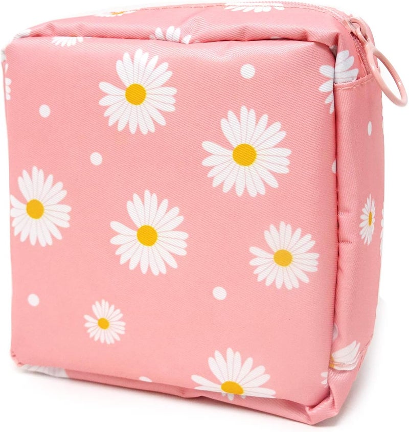 HONBAY Honbay Daisy Large Capacity Sanitary Napkin Bag, Tampons Pouch, Nursing Pad Holder, Coin Purse, Makeup Bag (Pink)