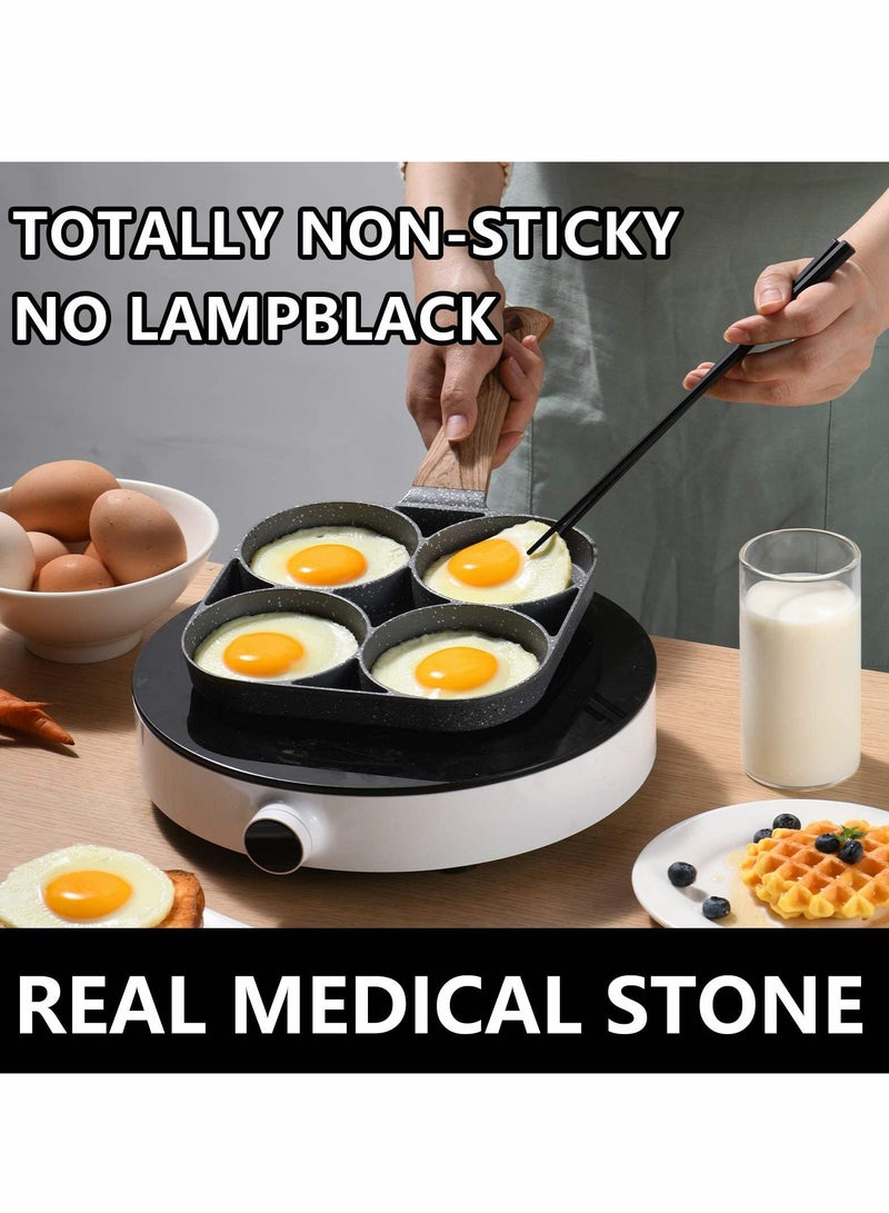 مقلاة بيض، مقلاة قلي بيض غير لاصقة بـ 4 أكواب، مقلاة سهلة التنظيف لعمل أومليت لوجبة الإفطار، مقلاة كريب، متوافقة مع جميع مصادر الحرارة (بيض بحجم 3 بوصات) - Image 3