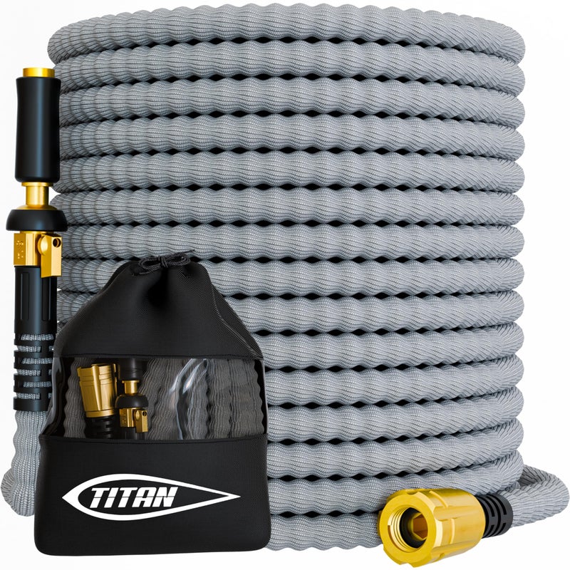 TITAN Flexible Garden Hose 50FT Ultra Lightweight Heavy Duty Water Hose with Brass Fittings Jet Nozzle KinkFree NonExpanding Durable Fabric Hose for Yard Lawn Car Wash Outdoor Use - Image 2