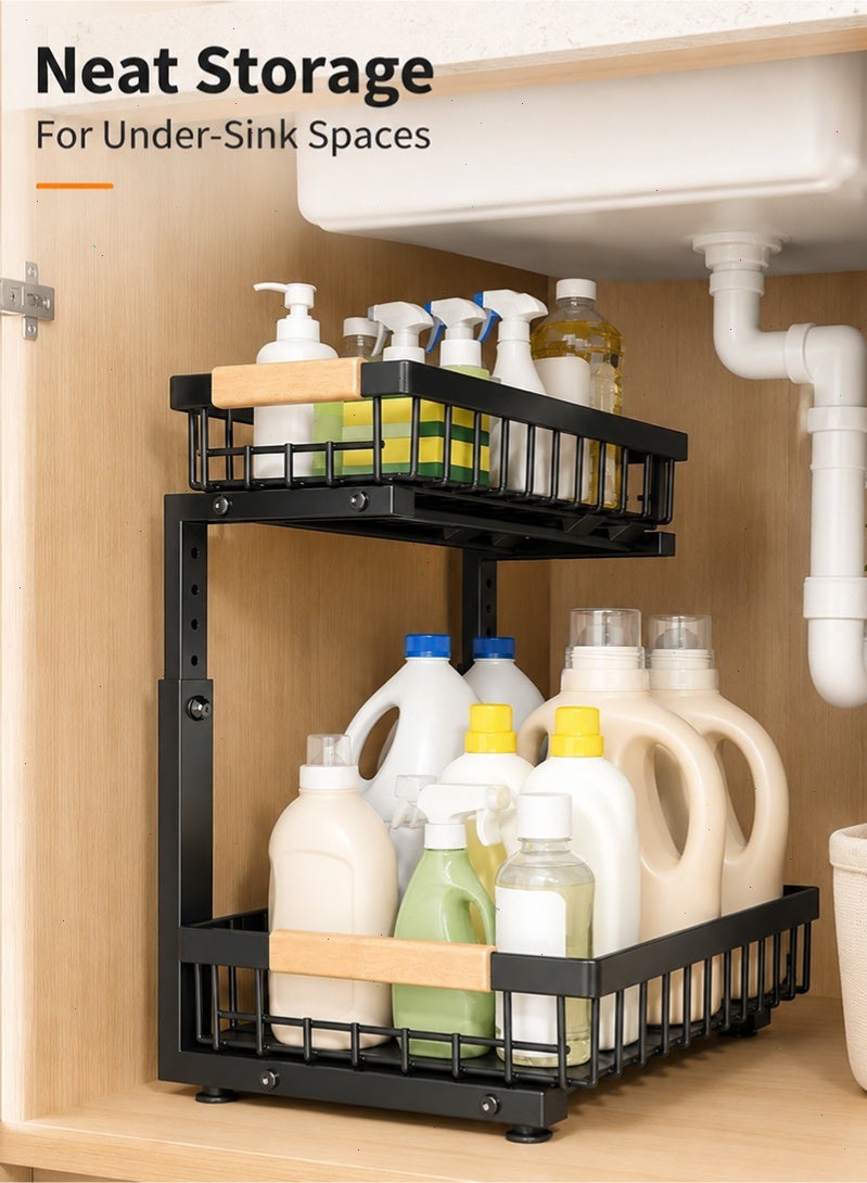 Topyich 2-Tier Under Sink Organizer, Adjustable Height Sliding Pull Out Metal Storage Rack, Cabinet Organizer for Kitchen, Bathroom - Image 1