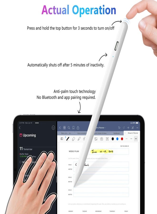 COO Stylus Pen for iPad, Button Fast Charging Pencil with Digit Indicator Light capacitive Pen (White) - Image 4